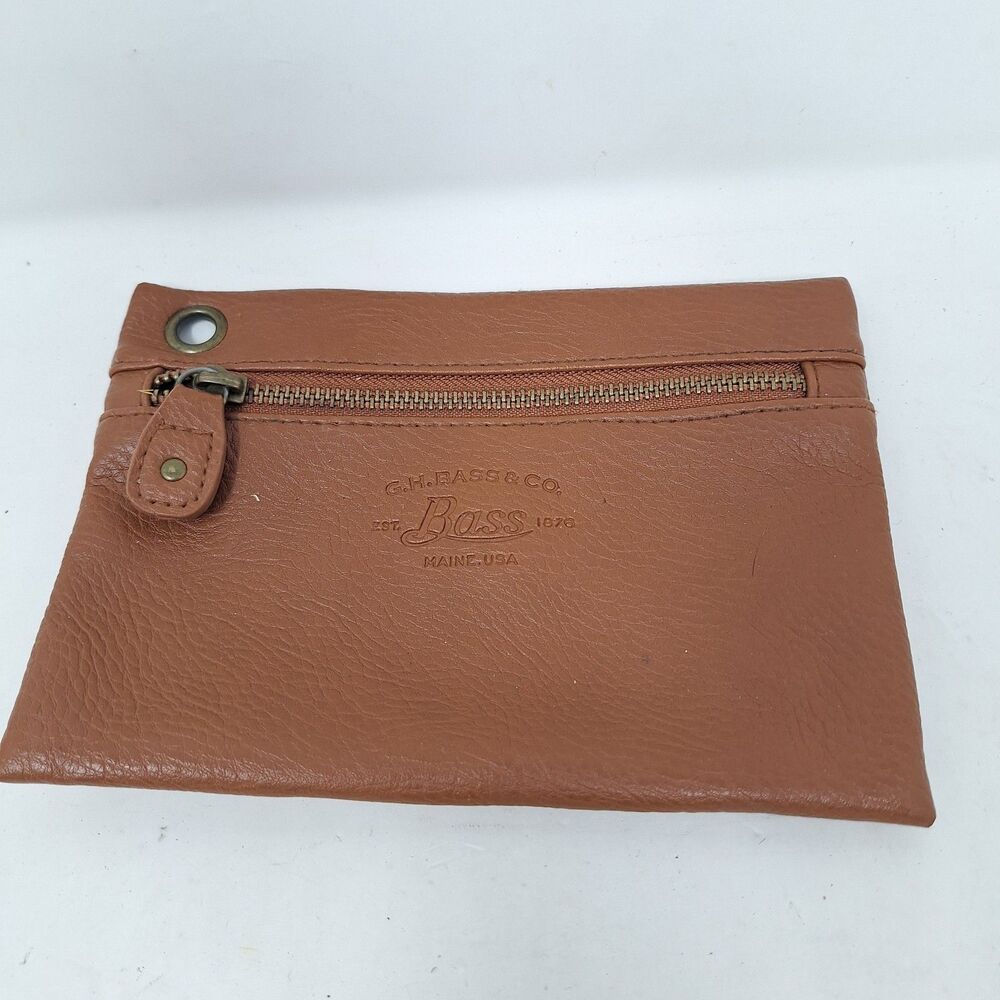 G.H. Bass & Co Brown Faux Leather Purse Insert Makeup Bag Cosmetic Pouch Zipper